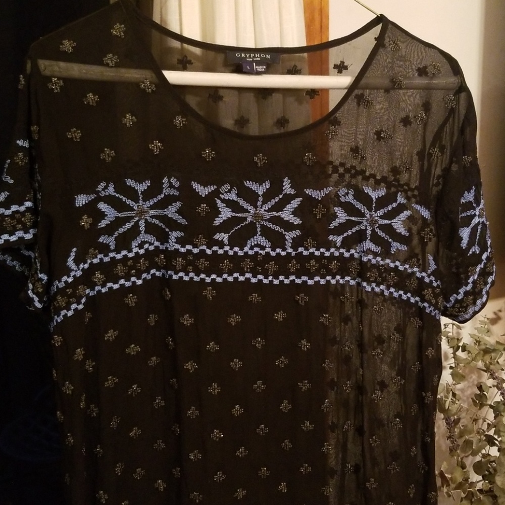 Gryphon NY silk and beaded tee shirt top